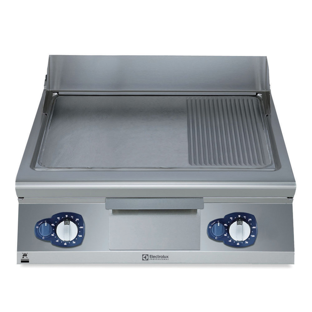Modular Cooking Range Line 900XP 800mm Gas Top, Smooth and Ribbed Brushed Chrome Plate (391403) | Electrolux Professional