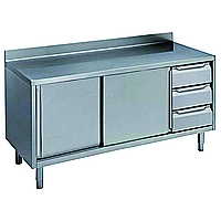 Preparazione Statica Standard<br>Tavolo con alzatina 3 cassetti lato destro e 2 porte scorrevoli, 1600 mm
