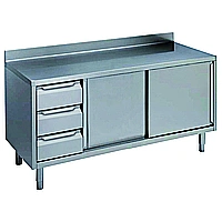 Preparazione Statica Standard<br>Tavolo con alzatina 3 cassetti lato sinistro e 2 porte scorrevoli, 1600mm