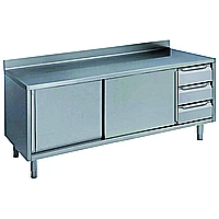Preparazione Statica Standard<br>Tavolo con alzatina 3 cassetti lato destro e 2 porte scorrevoli, 2000mm