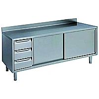 Preparazione Statica Standard<br>Tavolo con alzatina 3 cassetti lato sinistro e 2 porte scorrevoli, 2000mm