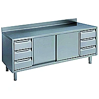 Preparazione Statica Standard<br>Tavolo con alzatina 3+3 cassetti e 2 porte scorrevoli, 2000mm