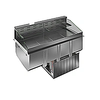 Drop-in<br>Vasca refrigerata da incasso, ventilata, con un ripiano refrigerato e un ripiano neutro per 4 bacine