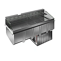 Drop-in<br>Vasca refrigerata da incasso, ventilata, con un ripiano refrigerato e un ripiano neutro per 5 bacine