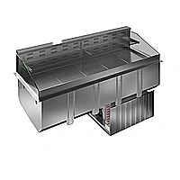 Drop-in<br>Vasca refrigerata da incasso, ventilata, con un ripiano refrigerato e un ripiano neutro per 5 bacine