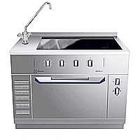 Modular Cooking<br>Hel häll induktion (zonfri) på statisk ugn, blandare till vänster, 1200 mm, betjänas från 1 sida med