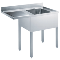 Eco werktafels - Spoeltafel voor afwasmachine 1200 mm, opstaande rand, 1 spoelbak rechts, open onderbouw
