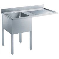 Eco werktafels - Spoeltafel voor afwasmachine 1400 mm, opstaande rand, 1 spoelbak links, open onderbouw