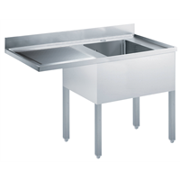 Standard werktafels - Spoeltafel voor afwasmachine 1400 mm, opstaande rand, 1 spoelbak rechts, open onderbouw