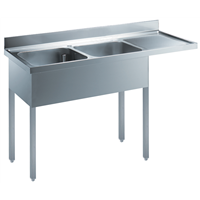 Standard werktafels - Spoeltafel voor afwasmachine 1600 mm, opstaande rand, 2 spoelbakken links, open onderbouw