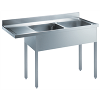 Eco werktafels - Spoeltafel voor afwasmachine 1600 mm, opstaande rand, 2 spoelbakken rechts, open onderbouw