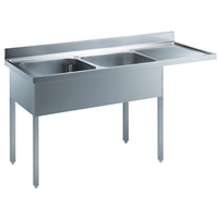 Eco werktafels - Spoeltafel voor afwasmachine 1800 mm, opstaande rand, 2 spoelbakken links, open onderbouw