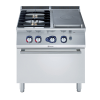 Modulaire bereidingsapparatuur - 700XP Fornuis, gaskookplaat 3,8 kW, 2 open branders 5,5 kW, gasoven