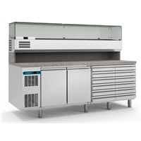 Pizza counters - 2 Doors, 12 Drawers Refrigerated Counter with Show Case