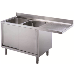 Rozsdamentes acél előkészítő bútorok2 medencés mosogató elem jobb oldali csepegtetővel, szekrénnyel, 1800mm