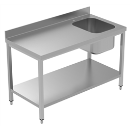 PLUS - Static preparation1400 mm Work Table with Upstand and with Shelf - Right Bowl