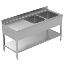 PLUS - Static Preparation1800 mm Sink Unit with 2 Bowls and with Shelf  - Left Drain