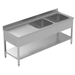 PLUS - Static Preparation2100 mm Sink Unit with 2 Bowls and with Shelf  - Left Drain
