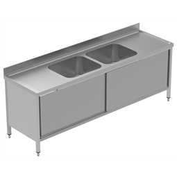 PLUS - Static Preparation2400 mm Sink Cupboard with 2 Bowls - Drainers