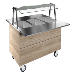 Flexy CompactBain-marie, three wells (3GN) with wheels H=900mm, overshelf with hot lights