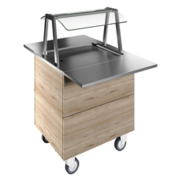 Idea<br>Refrigerated stainless steel surface on cupboard (2GN) with wheels, overshelf with LED lights, H=900