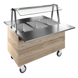 Flexy CompactBain-marie, three wells (3GN) with wheels H=750mm, overshelf with LED lights