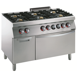 Cuisson modulaire<br>EVO700 6 feux vifs sur four électrique statique GN2/1 et soubassement neutre fermé