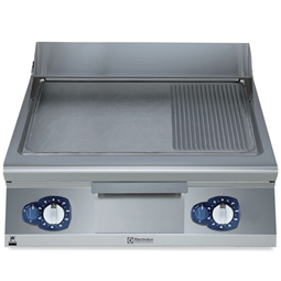 Modular CookingStekhäll, gas. Bänkmodell. 800mm. Slät(2/3) och räfflad(1/3) sluttande häll (20kW). Termostat.