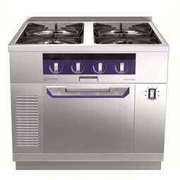 Modular Cooking Range Linethermaline 90 - 4-Burner Gas Top with Ecoflam on Static Gas Oven, 1 Side with Backsplash, H=700