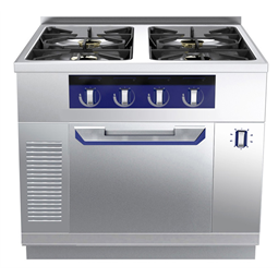 Modular Cooking Range Linethermaline 90 - 4-Burner Gas Top on Static Gas Oven, 1 Side with Backsplash, H=800