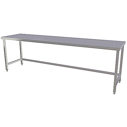 Standard nerezový programPracovní stůl 2800mm, 3-stranný spodní rám, bez zadního límce