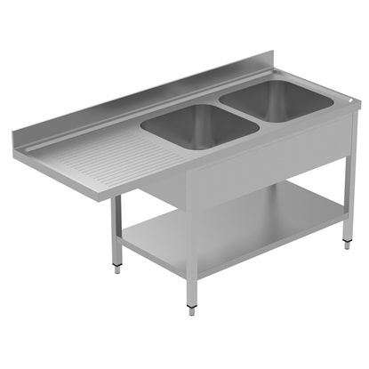 PLUS - Static Preparation1800 mm Sink Unit with 2 Bowls with Shelf  - Left Drain