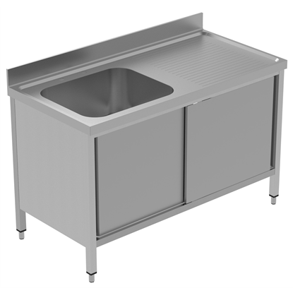 PLUS - Static Preparation1400 mm Sink Cupboard with 1 Bowl - Right Drainer