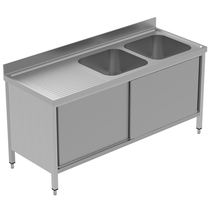 PLUS - Static Preparation1800 mm Sink Cupboard with 2 Bowls - Left Drainer