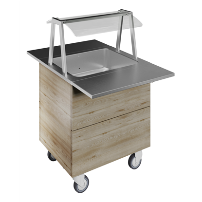 Idea<br>Refrigerated well on cupboard, static (2GN) with wheels, overshelf with LED lights, H=900mm