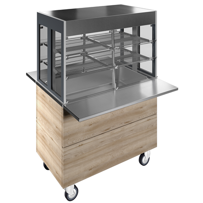 Flexy CompactRefrigerated well on cupboard with refrigerated display, compact (3GN) with wheels, overshelf with L