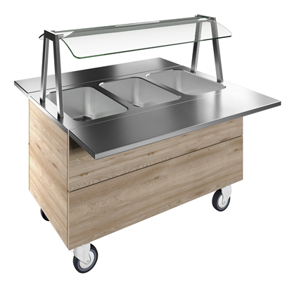 Flexy CompactBain-marie, three wells (3GN) with wheels H=750mm, overshelf with LED lights