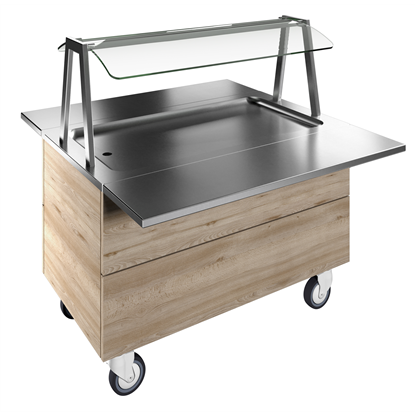 Flexy CompactRefrigerated stainless steel surface on cupboard (3GN) with wheels, overshelf with LED lights, H=750
