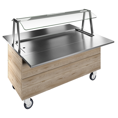 Flexy CompactRefrigerated stainless steel surface on cupboard (4GN) with wheels, overshelf with LED lights, H=750