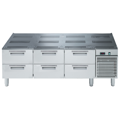 Gamma cottura modulareBase refrigerata con 6 cassetti GN 1/1, -2+10°C, da 1600 mm, 60 Hz, gas R290