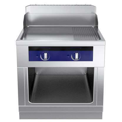Gamma cottura modularethermaline 90 - Fry top a gas piastra liscia/rigata al cromo, 1 modulo, 1 lato operatore H 800