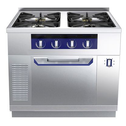 Modular Cooking Range Linethermaline 90 - 4-Burner Gas Top on Static Gas Oven, 1 Side with Backsplash, H=700