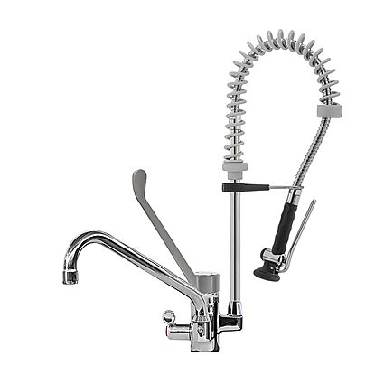 AccessoriesSingle hole deck mounted elbow operated mixing temperature faucet with short pre-rinse unit
