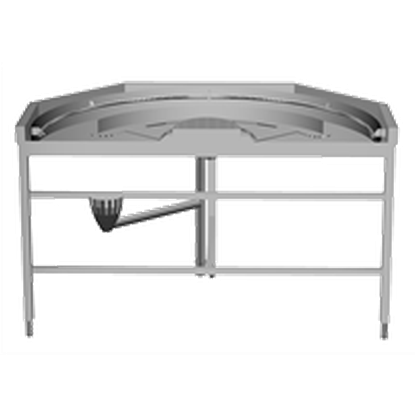 Manipulační stoly k tunelovým košovým myčkámVýstupní otočka 180°, mechanicky poháněná myčkou - levotočivá (P>L)