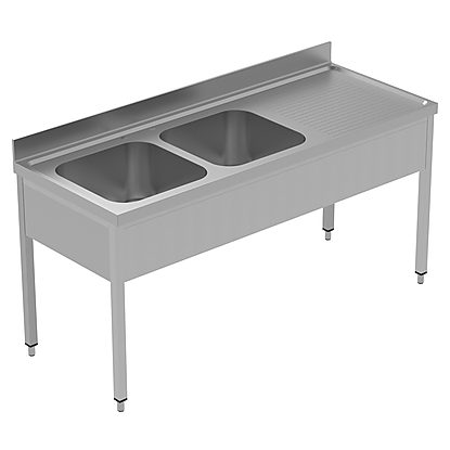 PLUS – Static Preparation 1800 mm Sink Unit with 2 Bowls – Right Drain