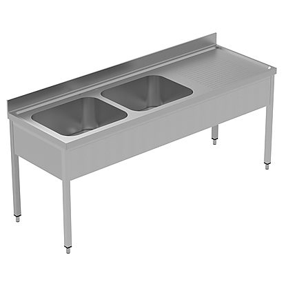 PLUS – Static Preparation 2100 mm Sink Unit with 2 Bowls – Right Drain