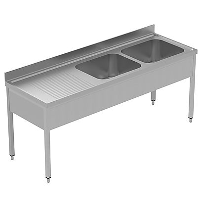 PLUS – Static Preparation 2100 mm Sink Unit with 2 Bowls – Left Drain