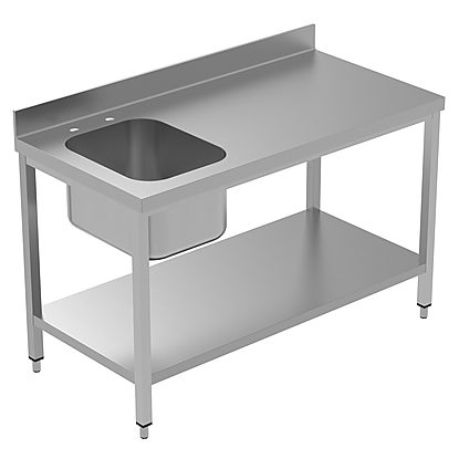 PLUS – Static preparation 1400 mm Work Table with Upstand and with Shelf – Left Bowl