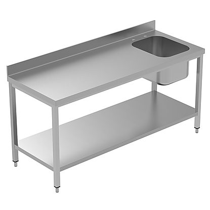 PLUS – Static preparation 1800 mm Work Table with Upstand and with Shelf – Right Bowl