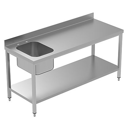PLUS – Static preparation 1800 mm Work Table with Upstand and with Shelf – Left Bowl